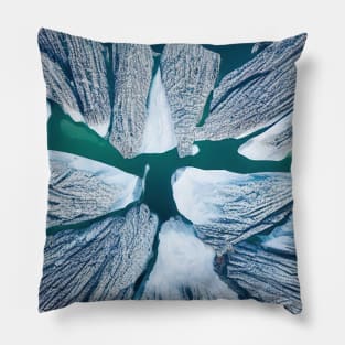 Aerial top view of frozen lake among snow winter landscape Pillow