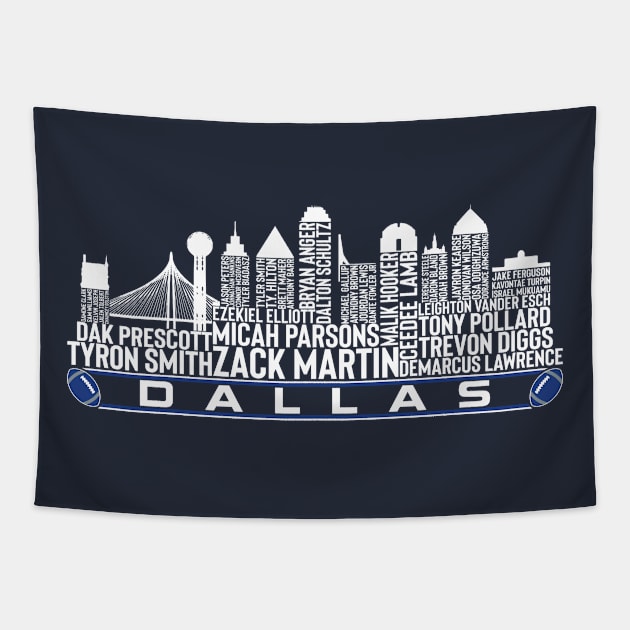 Dallas Football Team 23 Player Roster, Dallas City Skyline Tapestry by Legend Skyline