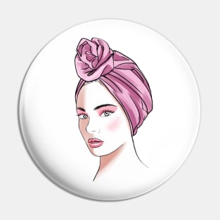 Fashion girl in pink turban Pin