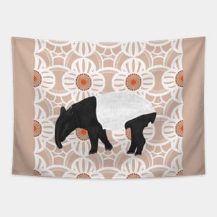 Tapir on Abstract Floral Pattern Tapestry