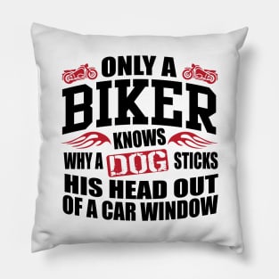 Biker sticks head out of window Pillow