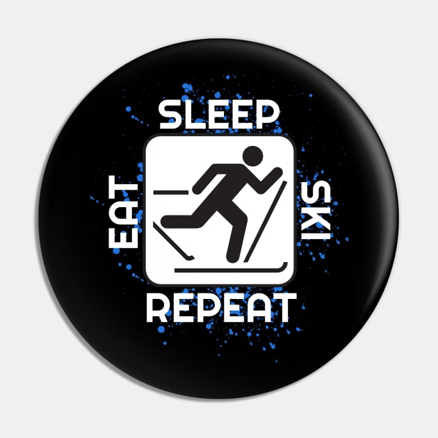 Eat Sleep Ski Repeat T-Shirt and Apparel For Skiers Pin by PowderShot
