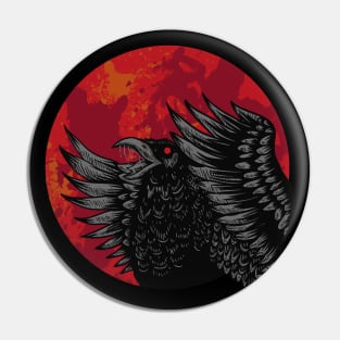 Spooky Black Crow with Blood Moon Pin