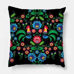 Polish traditional ornament on the black background Pillow