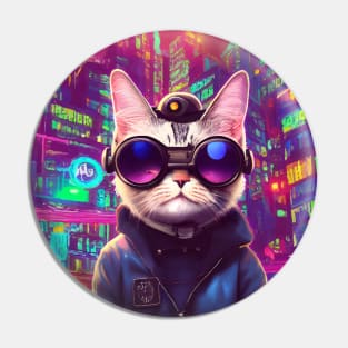 Techno Cat In Japan Neon City Pin