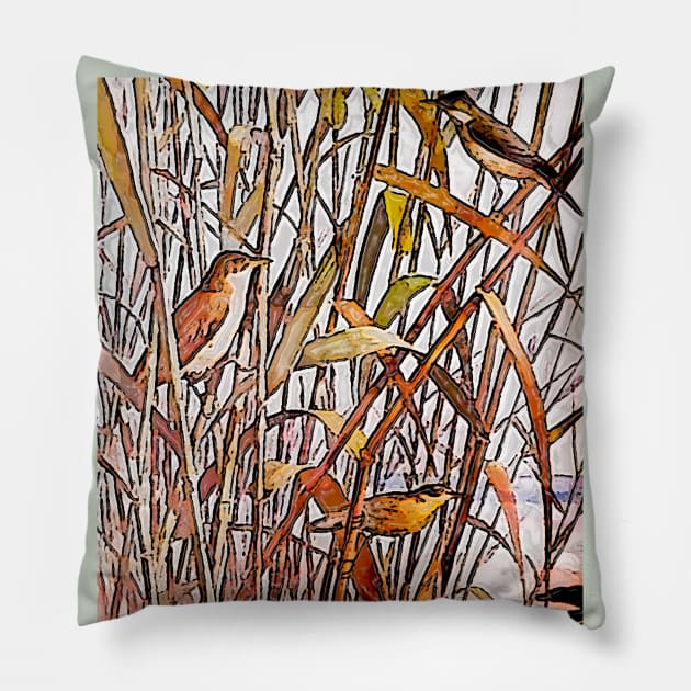 canary birds in the grass Pillow by Marccelus