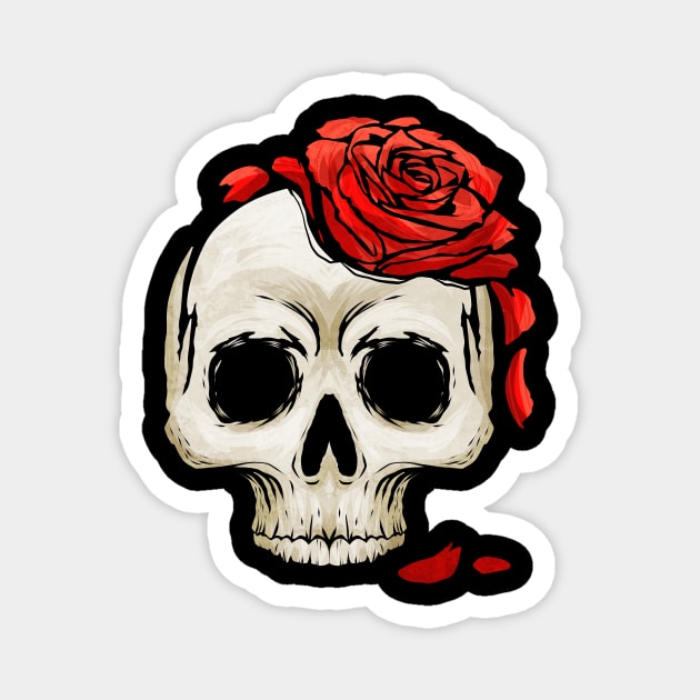 Skull with Rose Creepy but Funny Halloween Magnet by SinBle