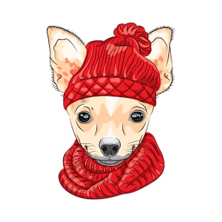 Chihuahua breed in knitted hat and scarf T-Shirt