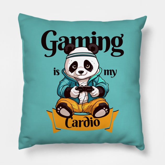 Gaming Panda, Gaming is my cardio Pillow by Art Joy Studio