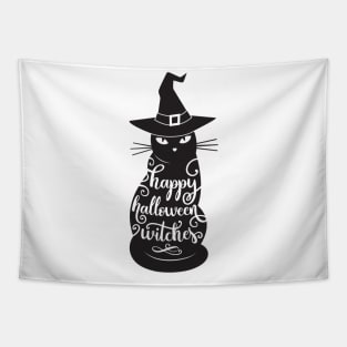 Happu halloween witches cat Tapestry