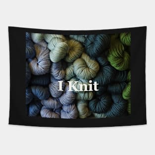 "I Knit" text on Yarn background. Tapestry