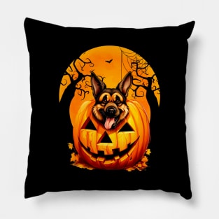 German Shepherd Inside Pumpkin, Funny Scary Halloween Moon Pillow