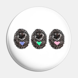 Three Little Hedgehogs with Hearts Pin