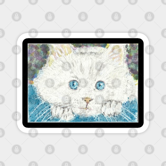 White cat  face  art Magnet by SamsArtworks