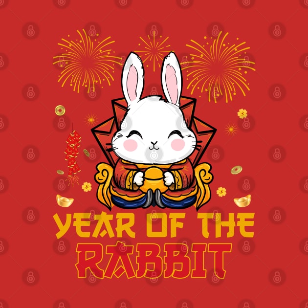 2023 Fireworks New Year Eve Dabbing Rabbit Chinese New Year by Sandra Holloman