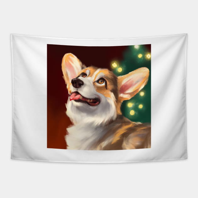 Cute Pembroke Welsh Corgi Drawing Tapestry by Play Zoo