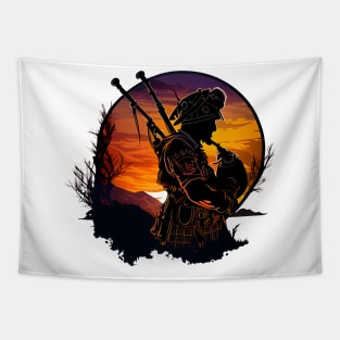 Bagpipe player in the dark sunset Tapestry