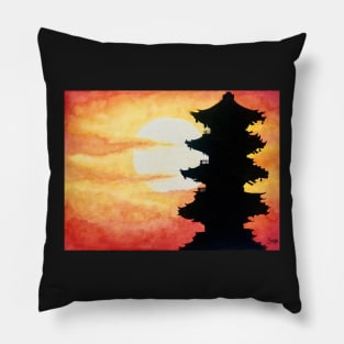 Kyoto Temple Sunset Silhouette Pillow