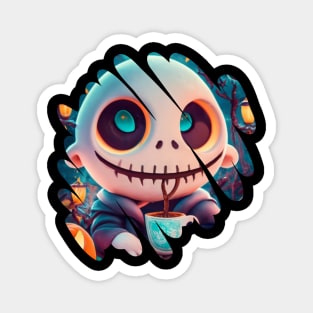 Cute Ghost Drinking Coffee Halloween Spooky Season Magnet