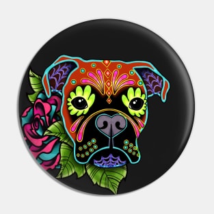 Boxer in Fawn - Day of the Dead Sugar Skull Dog Pin