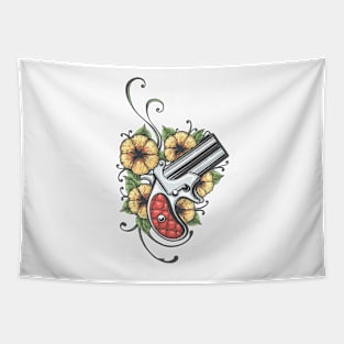 Pocket Handgun with Flowers Tattoo Tapestry