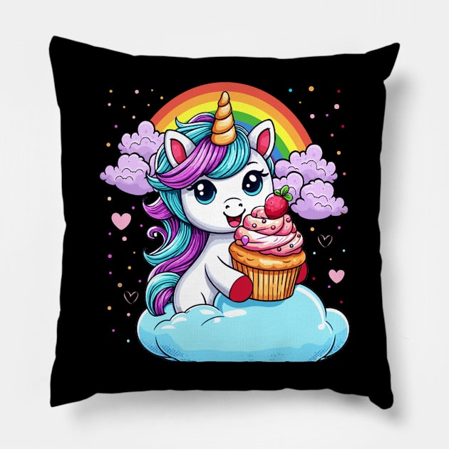 Birthday Unicorn With A Cupcake Pillow by BDAZ