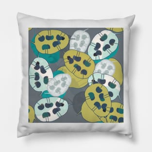 Honesty Seedpods Botanical Repeat on Grey Pillow