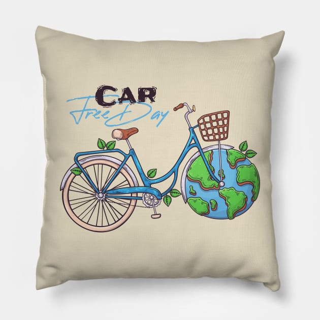 car free day earth wheel Pillow by Mako Design 