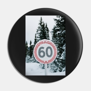 Wintertime - Hoarfrost on Round Traffic Sign in Norwegian Backcountry Pin