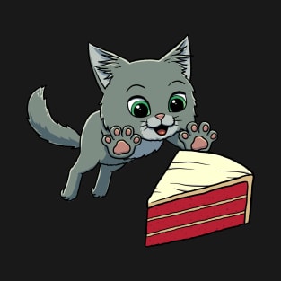 Maine Coon Cat excited to eat Red Velvet Cake T-Shirt