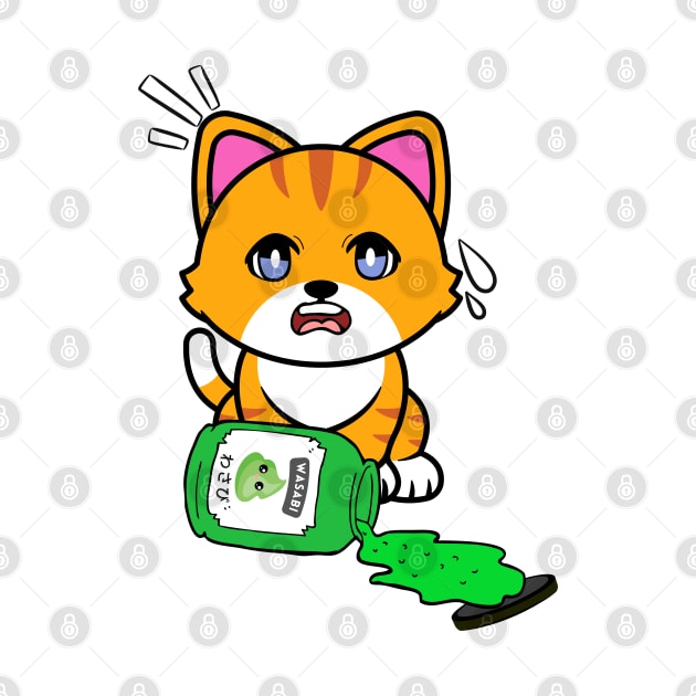 Cute Orange cat Spills a jar of wasabi sauce by Pet Station