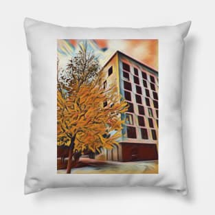 Angular building in autumn Pillow