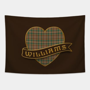 The. WILLIAMS Family Tartan Heart & Ribbon Retro-Style Insignia Design Tapestry