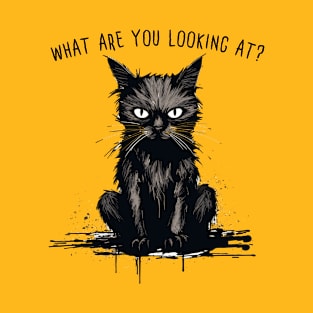 Intense Stare: Black Cat's Question T-Shirt