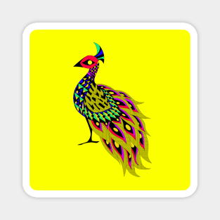 yellow amazing peacock pavo real ecopop in mexican totonac art pattern Magnet