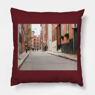 Boston back street background image with focus on foreground and blurry urban beyond, USA. Pillow