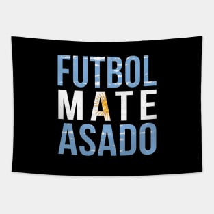 Futbol Mate Asado, Funny Argentinian Flag Soccer Lover, Argentina Campeón Mundial Qatar 2022 Tapestry