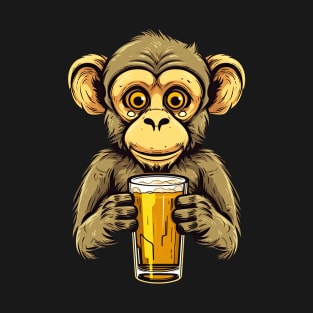 Happy Chimpanzee Beer - Designed Comic Art T-Shirt