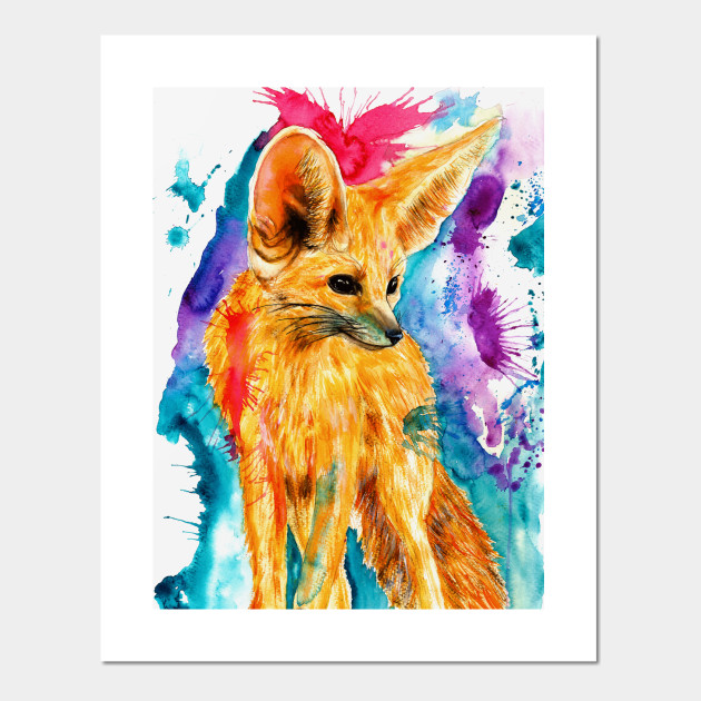 Fennec Fox Watercolor Fennec Fox Affiche Et Impression D Art Teepublic Fr