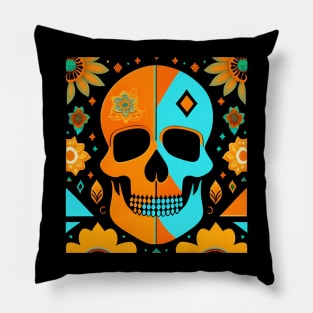 Botanical Bones: Skull Embraced by Blossoming Flowers Pillow