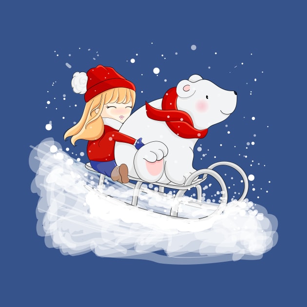 girl with polar bear sledge ski by cw7info