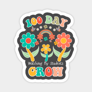 Happy 100th Day Of School,100th day of brighter, 100 days wiser, 100 days sharper, groovy retro leopard Magnet