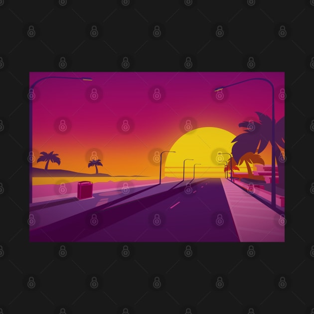 Retrowave Sunset Beach Street by MOULE