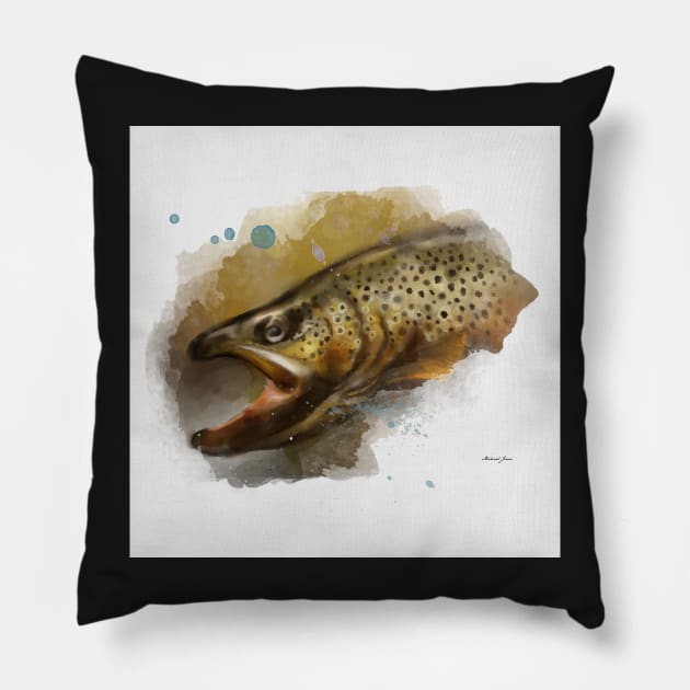 Brown Trout Pillow by MikaelJenei