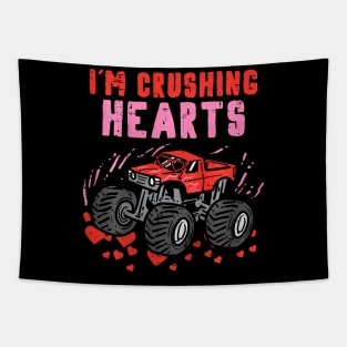 Kids I Crush Hearts Monster Truck Toddler Boys Valentines Day Tapestry