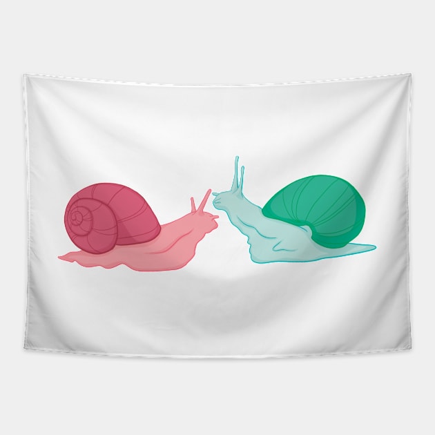 Pink and Green Snails Tapestry by Gwenpai