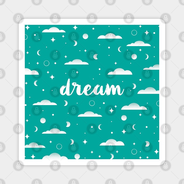 Dream, clouds, moons and stars pattern Magnet by kindsouldesign