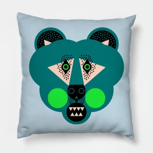 Grizzly Bear Face, Dark Green Pillow