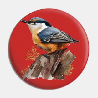 Nuthatch Bird On A Tree Branch 3.0 Pin
