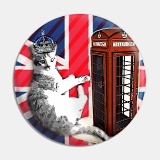 1980s dark academia uk union jack flag london telephone booth funny royal kitty cat Pin